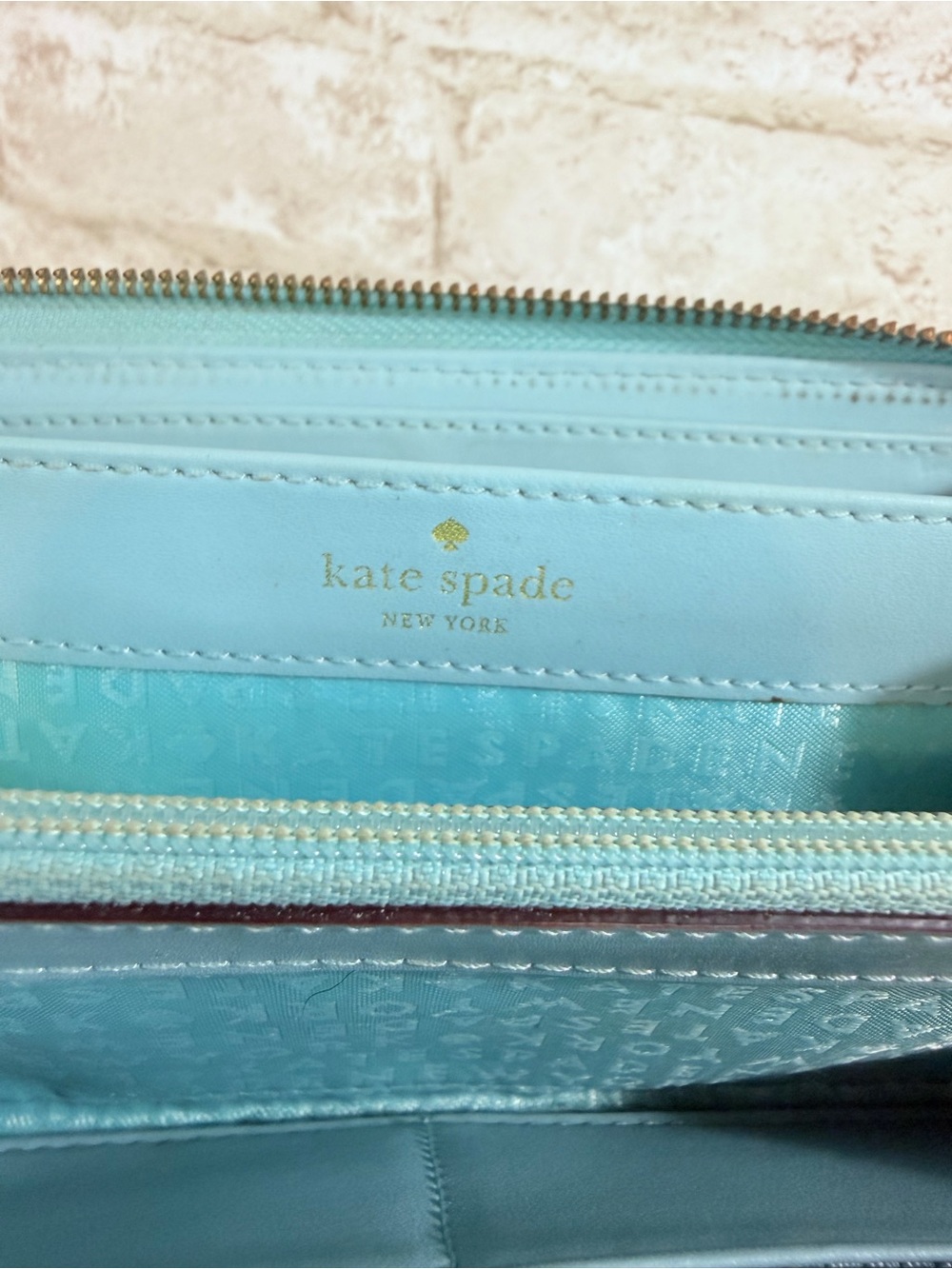 Kate Spade Light Blue Leather Zip-Around Wallet with Gold Studs — GUC - Picture 4 of 5